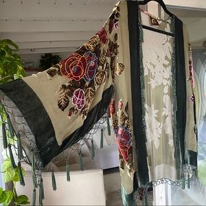 Planet Blue 100% Silk Beaded Kimono Jacket